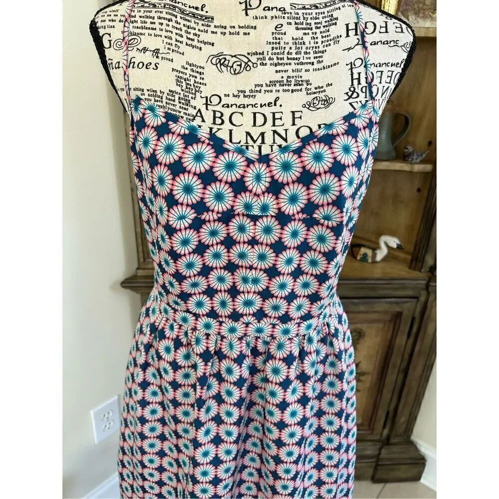 J.Crew Factory Women's Retro Neon Pink/Blue Floral Slip Dress